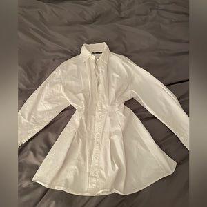 ZARA white longsleeve elastic waist dress